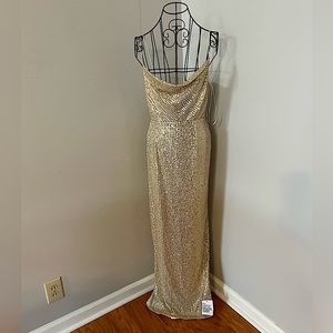 ASOS Design Sequin Cowl Neck Gown in Gold NWT